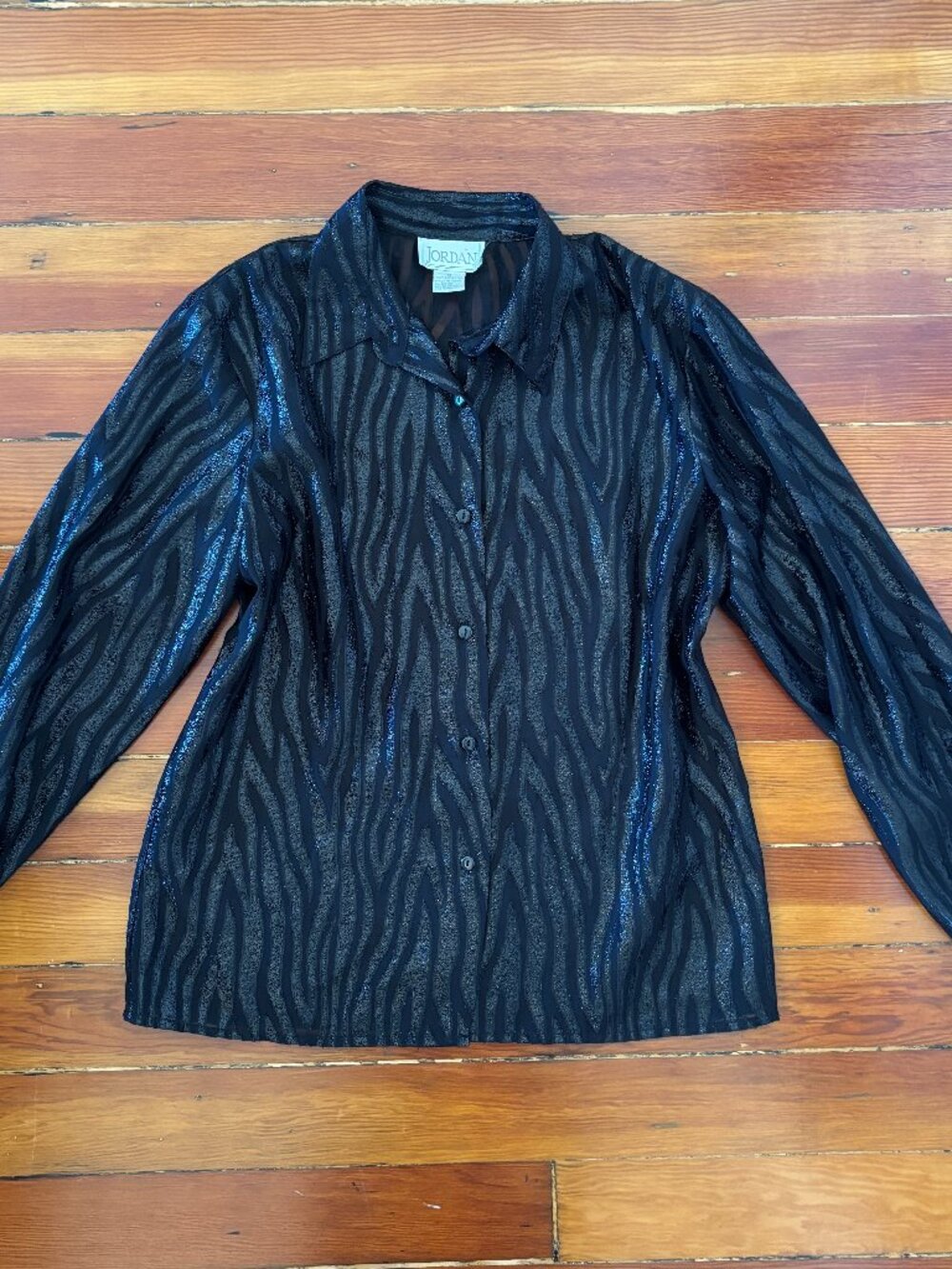 90s Vintage Goth Tiger Zebra Stripe Metallic Long Sleeve Blouse Jordan MEDIUM